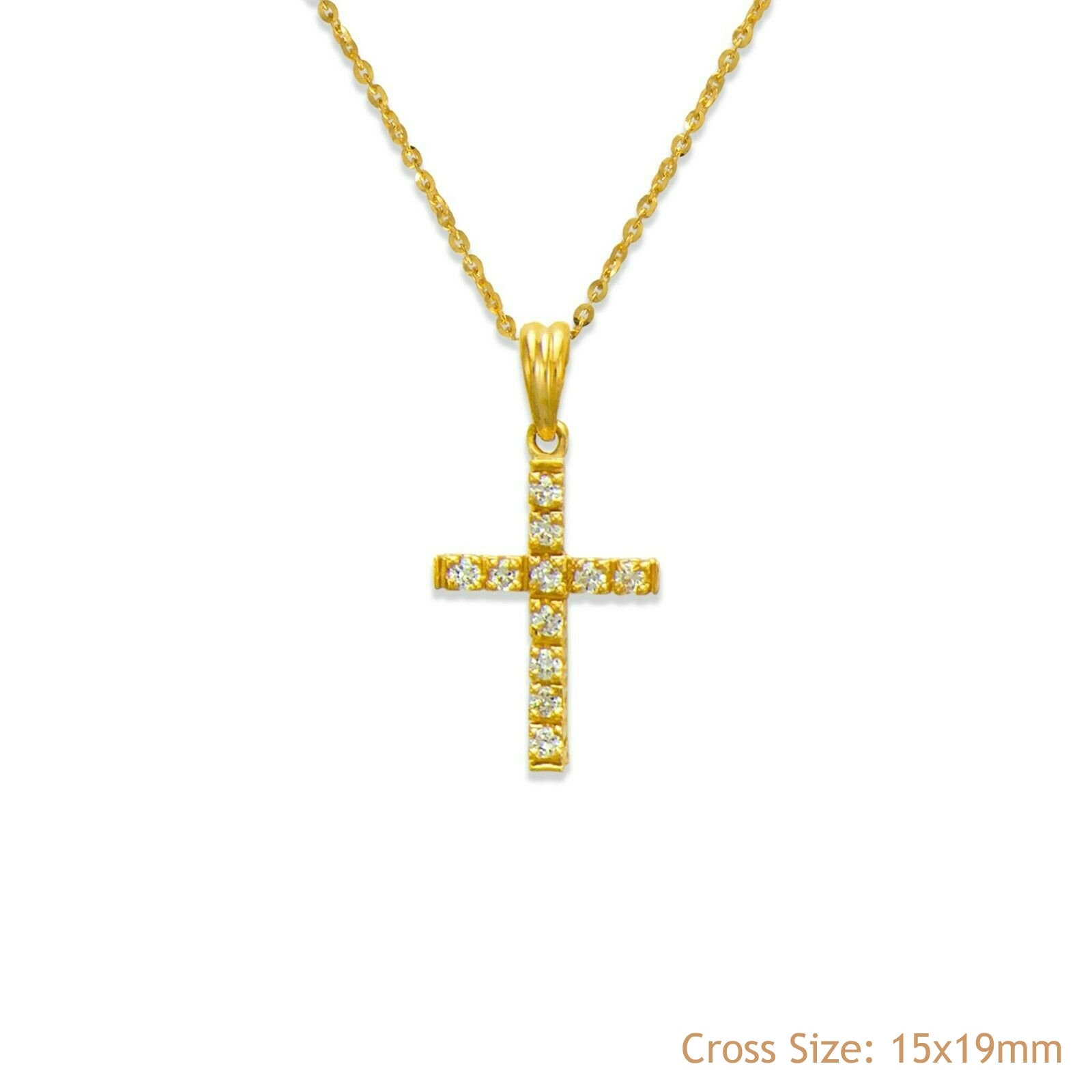 14K Solid Yellow White Gold CZ Dainty Cross Pendant Religious - Etsy