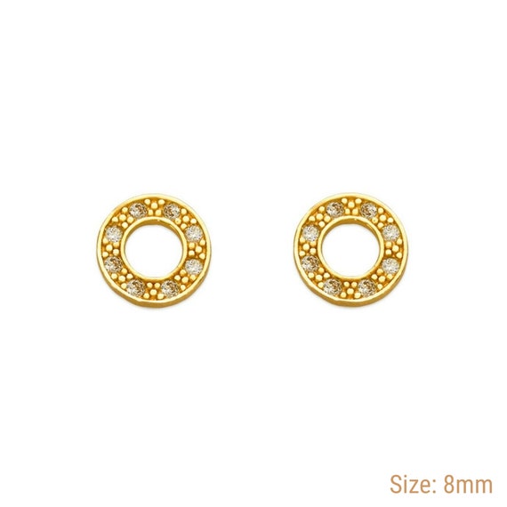 Details about   Open Circle Studs Geometric Teardrop CZ Earrings Women Girls 14K Solid Gold