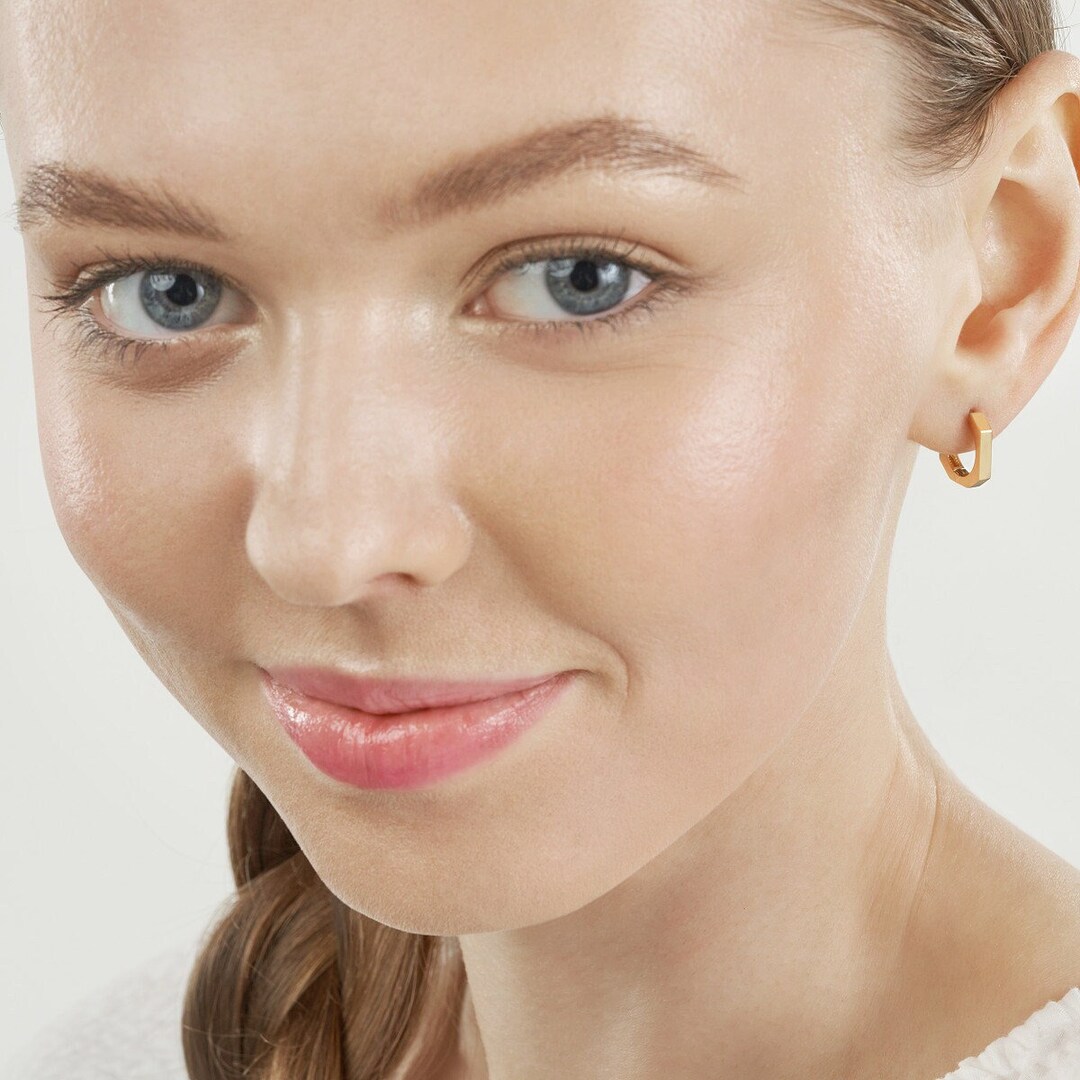 Small 14K Solid Gold Hoops, Geometric Hoop Earrings, Minimalist 14K