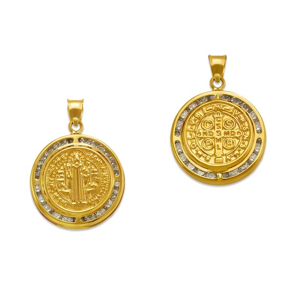 Medallas De San Benito 12mm 14K Solid Gold Saint Benedict Yellow