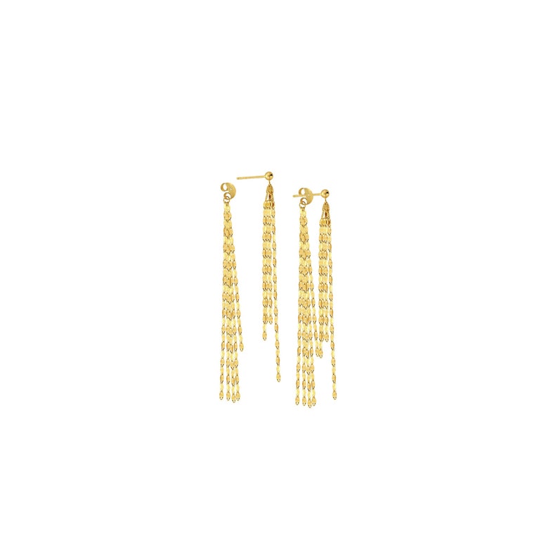 Long Chain Earrings 14K Solid Gold Chain Tassel Earrings, Ball Ear Studs Front Back Long Dangle Earrings, Statement Earrings, Gift For Mom, Gift For Sister, Gift For Wife