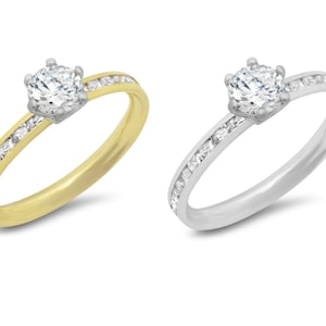 1/2 Carat CZ Solitaire Engagement Ring Real 14K Solid White & Yellow Gold Eternity Wedding Band Ring, 2.5mm Thin Dainty Ring For Women