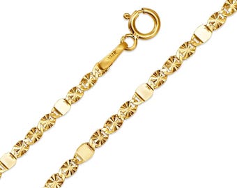 Solid 14K Yellow Gold Mirror Chain Star Link 3+1 Diamond Cut Chain Necklace For Men and Women, Dainty 2mm Thin Pendant Chain