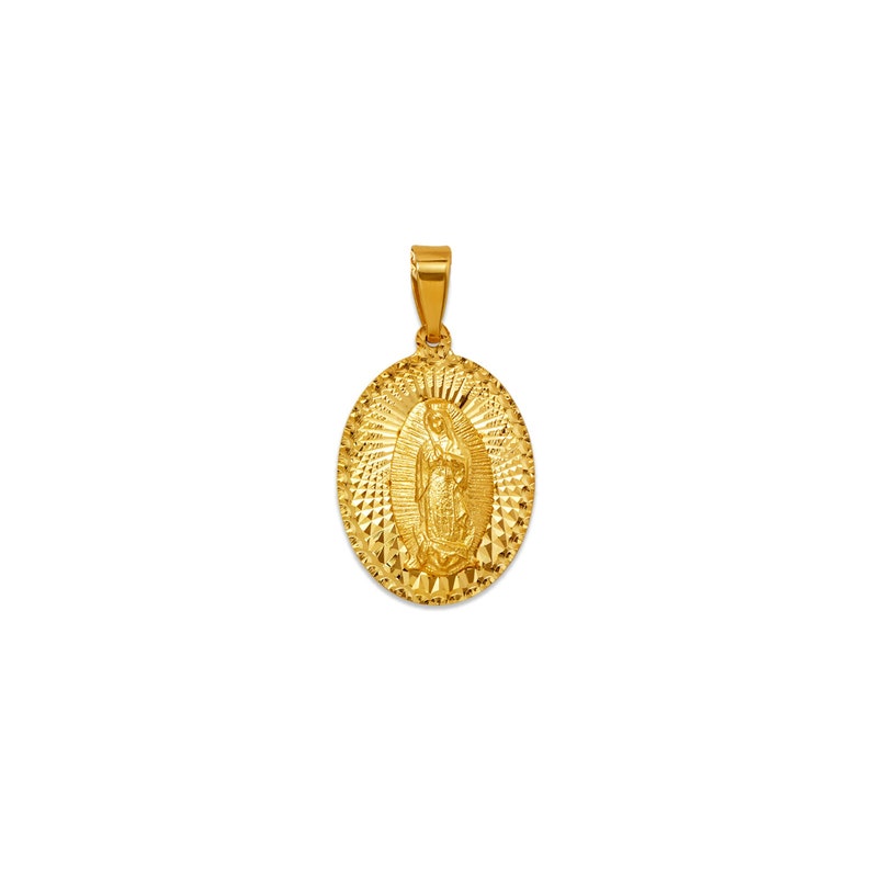14K Solid Gold Our Lady of Guadalupe Oval Pendant, Religious Medallion ...