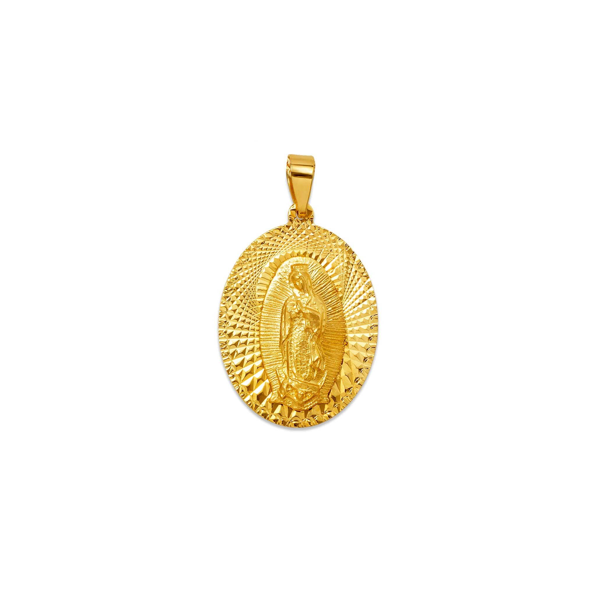 14K Solid Gold Our Lady of Guadalupe Oval Pendant, Religious Medallion ...