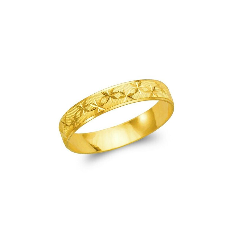 14K Solid Yellow Gold Star Stamping Wedding Band Fancy Ring Etsy