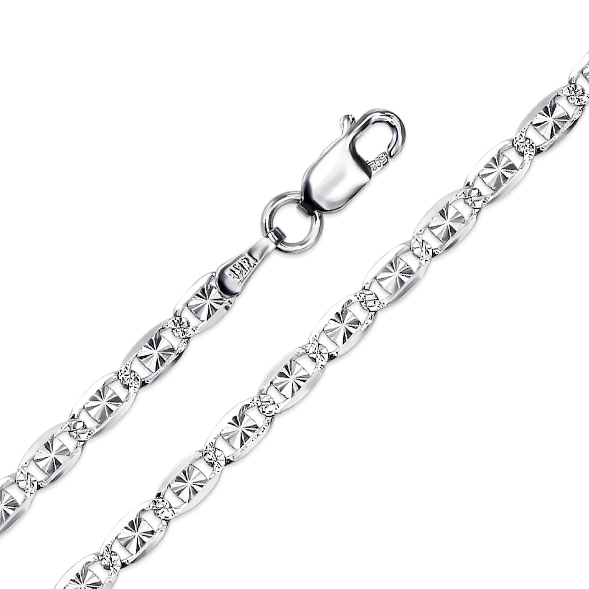 14K Solid White Gold Valentino Chain, 2.2mm, 2.8mm Diamond Cut