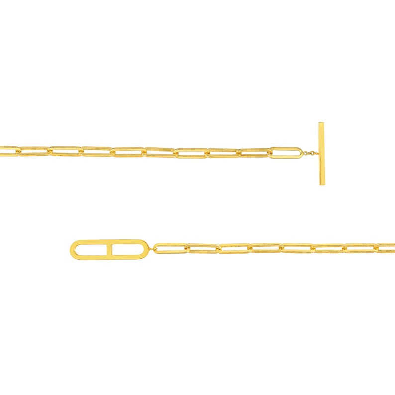 Toggle Necklace 14K Yellow Real Gold Paperclip Chain Necklace Etsy