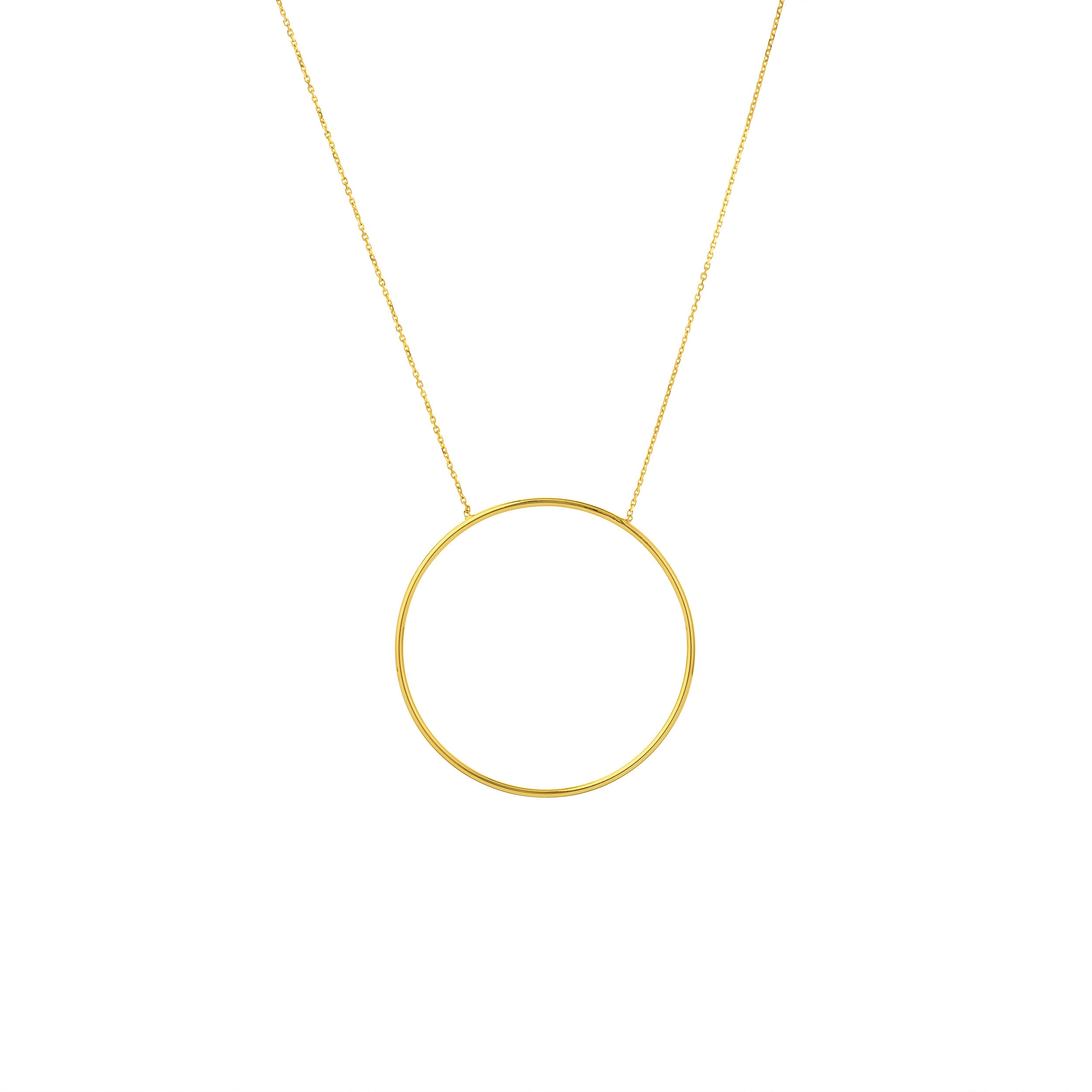Large Circle Necklace Real 14K Solid Gold Karma Necklace Adjustable Cable Chain for Women, Open Circle Pendant Eternity Necklace