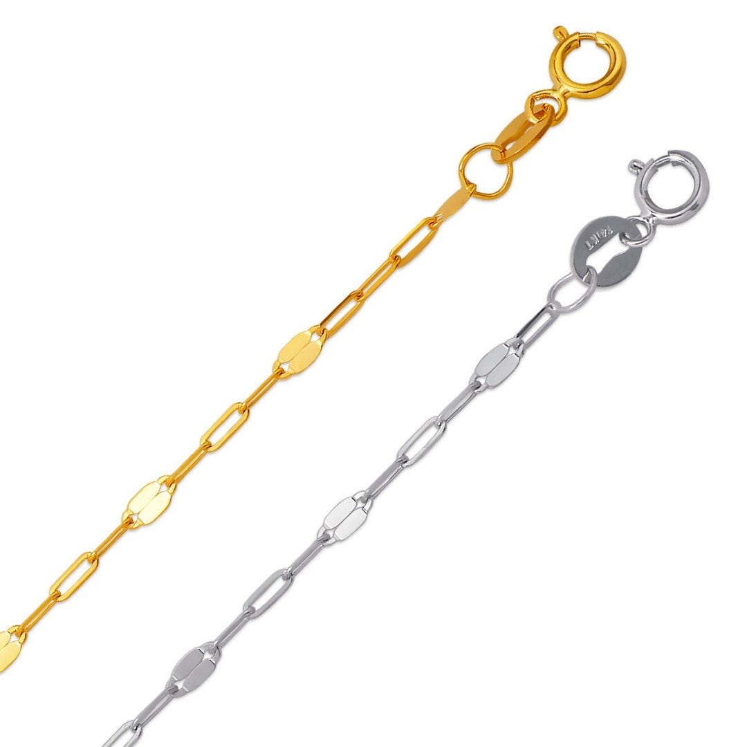 14K Solid Gold Mirror Chain Necklace, Dainty Paperclip Link Chain