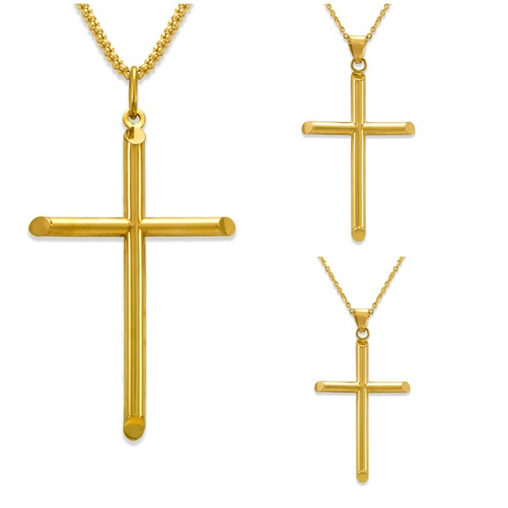 14K Yellow Gold Religious Crucifix Stamp Charm Pendant For Necklace or Chain