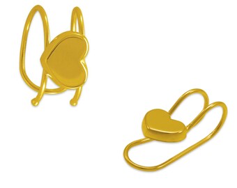 Boucles d'oreilles pour femmes en or jaune massif 14 carats, tour d'oreille, boucle d'oreille à clip pour cartilage, boucle d'oreille coeur sans piercing