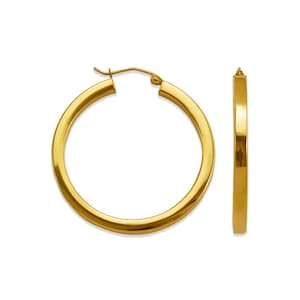 14K Gold Hoop Earrings, 14K Yellow Gold Square Tube Hoop Earrings, Dainty Large Medium 14K Real Gold Hoops For Women