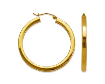 14K Gold Hoop Earrings, 14K Yellow Gold Square Tube Hoop Earrings, Dainty Large Medium 14K Real Gold Hoops For Women