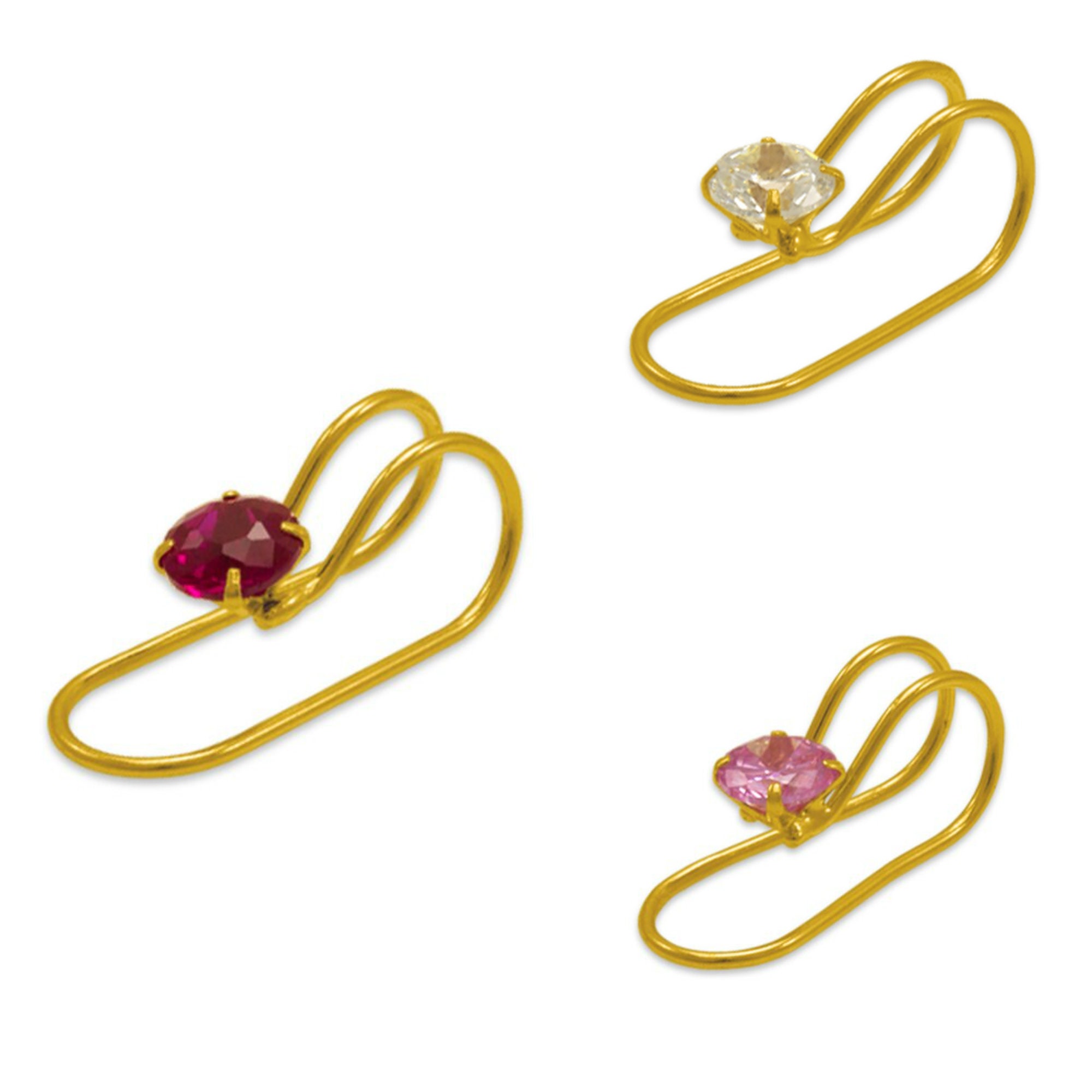 14K Solid Yellow Gold Women CZ Simulated Birthstone Ear Cuff Earring, Clip On Cartilage Earring, Ear Wrap No Piercing