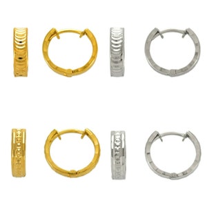 Huggie Hoop Earrings 14K Solid Yellow White Gold Huggie Earrings, Women Dainty Small Gold Hoops, Textured 14kt Real Gold Mini Hoop Earrings