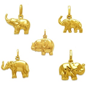 14K Solid Yellow Gold Assorted Good Luck Necklace Charm, 14K Real Gold Elephant Necklace Pendant