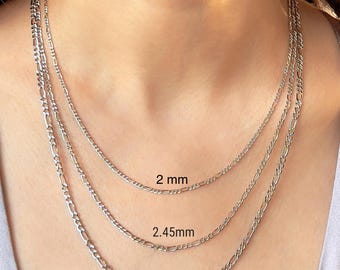 14Kリアルゴールドフィガロチェーンネックレス（男女兼用）、2mm～5.7