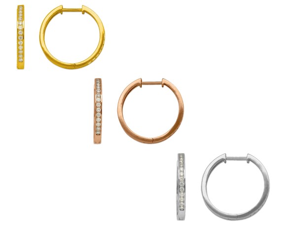 Ruby & Diamond Pavé Huggie Hoop Earrings in Yellow Gold