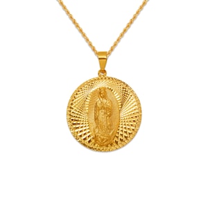 Virgin Mary Miraculous Medal Real 14K Solid Gold Our Lady of Guadalupe ...
