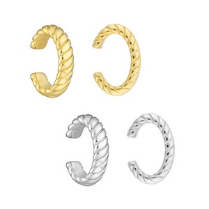 Ear Cuff No Piercing 14K Solid Gold Cartilage Ear Cuff Earrings For Women, Minimalist 14K Yellow White Real Gold Rope Ear Cuff Earrings