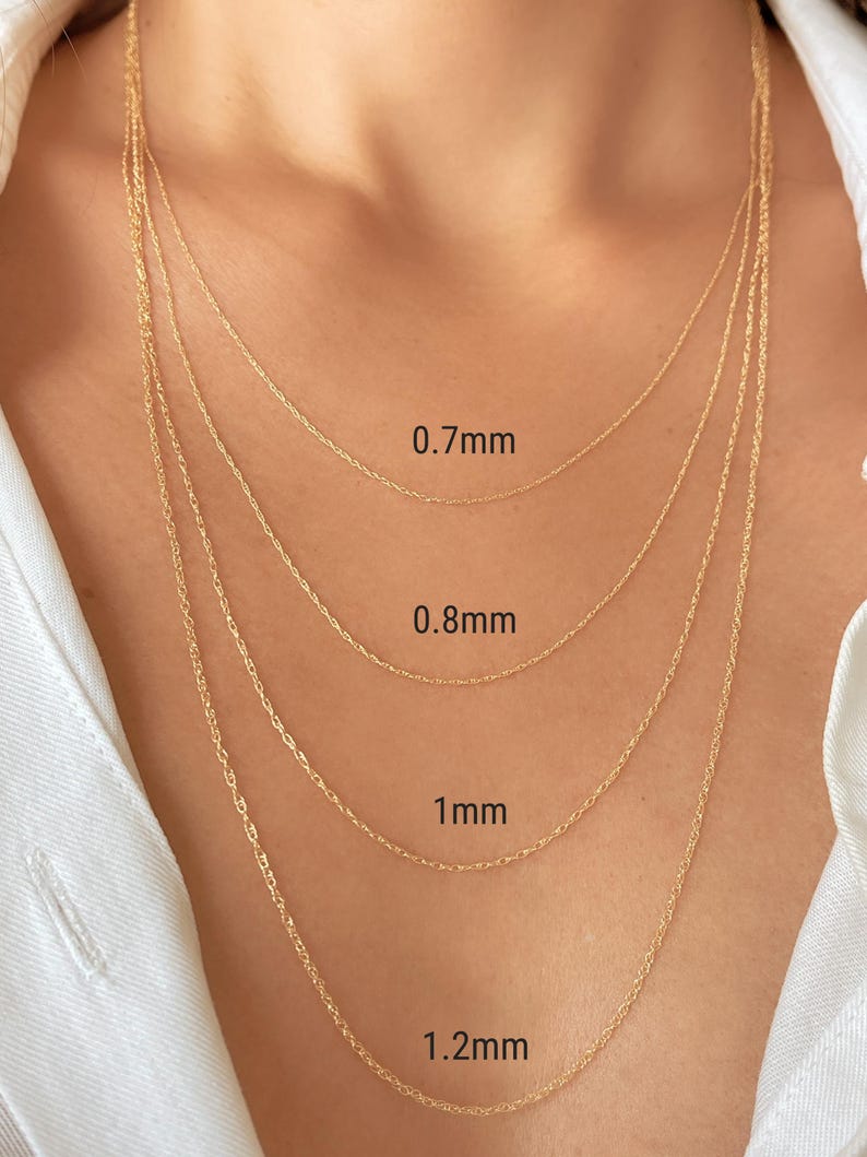 14k Solid Gold Rope Chain Necklace for Women, Yellow Real Gold Thin Twisted Link Pendant Necklace 0.7mm 0.8mm 1mm 1.2mm, Everyday Minimalist 14K Solid Gold Jewelry, Birthday Gift, Anniversary Gift, Gift For Her.