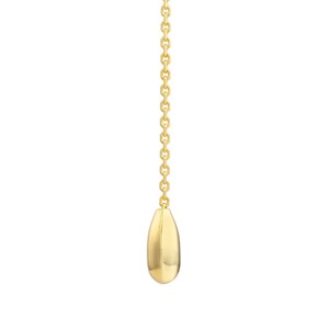 14K solid gold chain earrings with a smooth, elegant teardrop-shaped pendant.