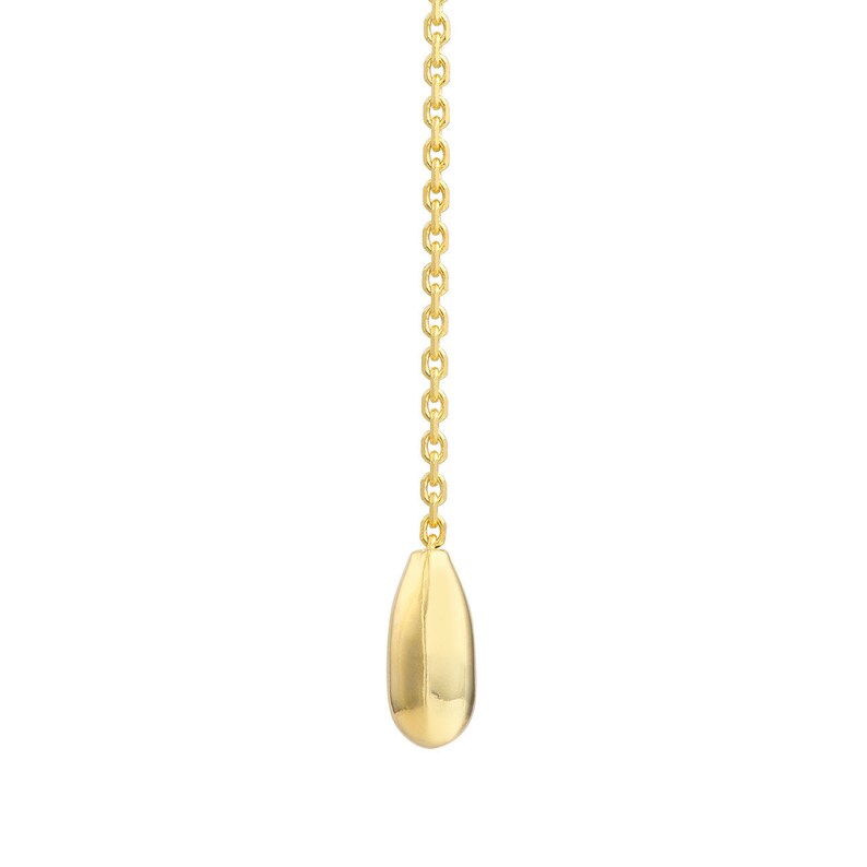 14K solid gold chain earrings with a smooth, elegant teardrop-shaped pendant.