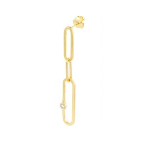 Paperclip Chain Earrings 14K Solid Gold Diamond Long Link Earrings, Minimalist Paper Clip Earrings, Chain Link Drop Dangle Stud Earrings image 4