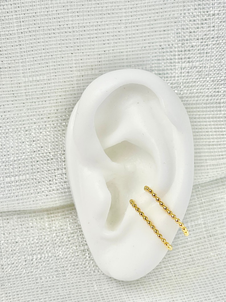 14K Solid Gold Beaded Ear Lobe Cuff Stud Earrings Women Etsy