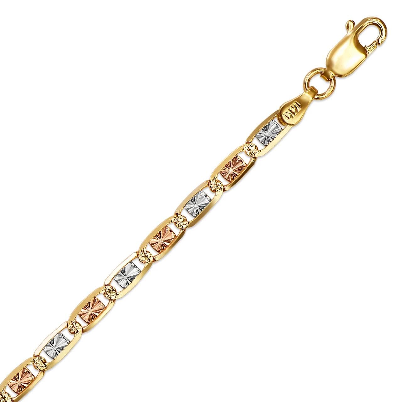 14K Solid Tricolor Gold Italy Diamond Cut Star Link Chain Necklace