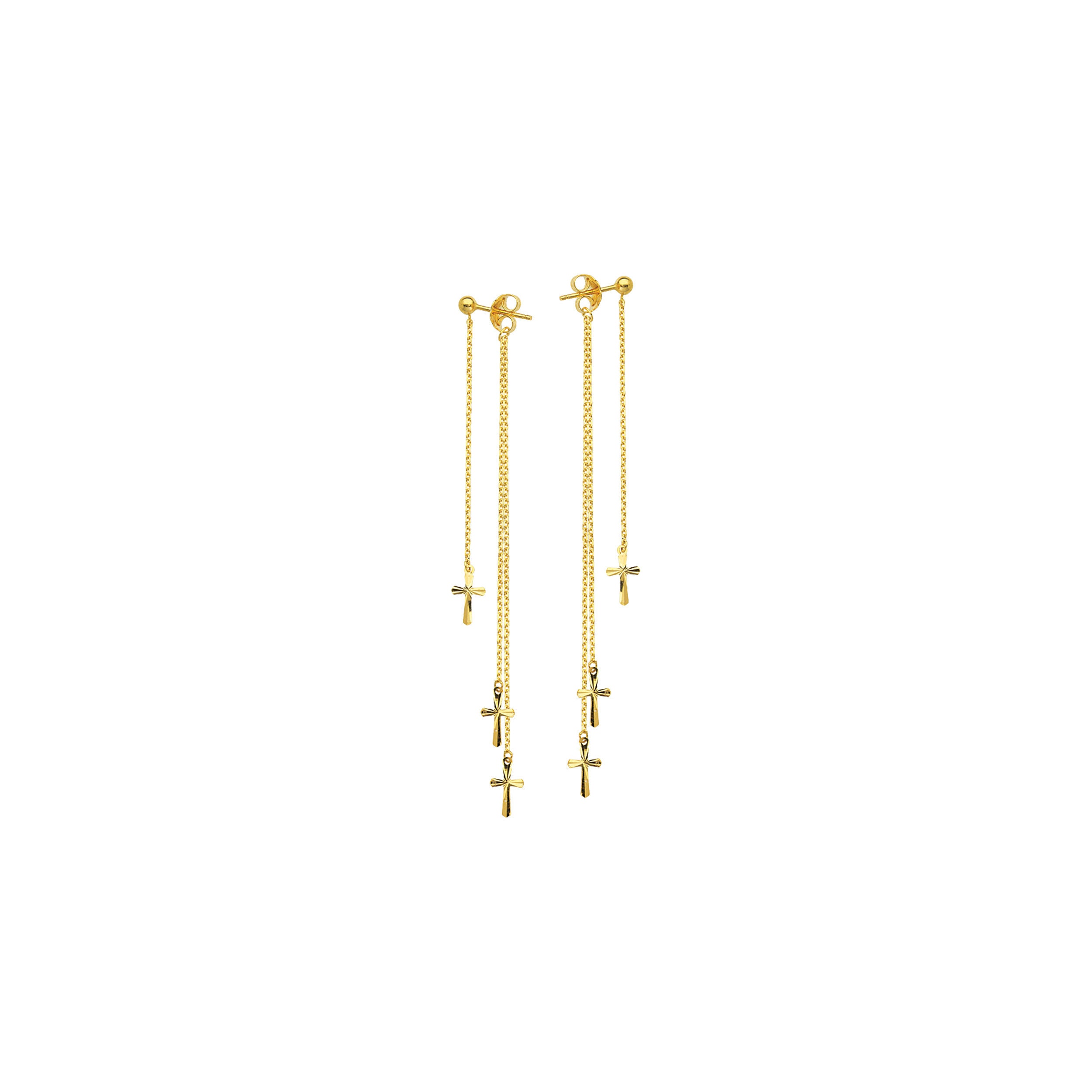 Cross Chain Earrings 14K Solid Gold Cross Dangle Earrings Etsy