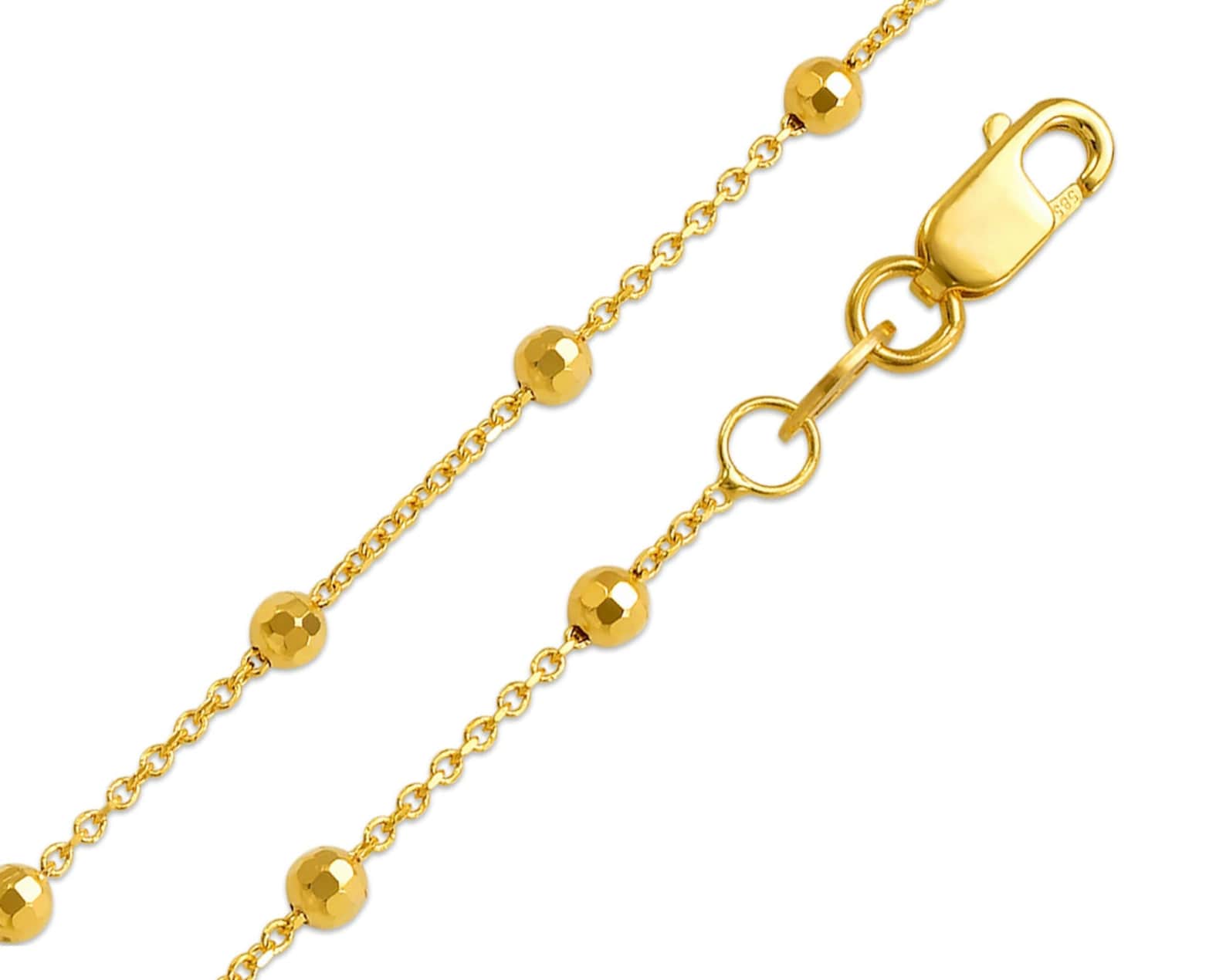 Ball Bead Chain 14K Solid Yellow Gold Women Bead Station Etsy