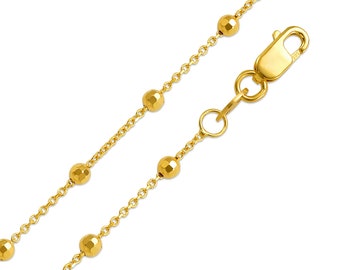 Ball Bead Chain 14K Solid Yellow Gold Women Bead Station Necklace, Minimalist Rolo Chain Necklace, Gift For Her