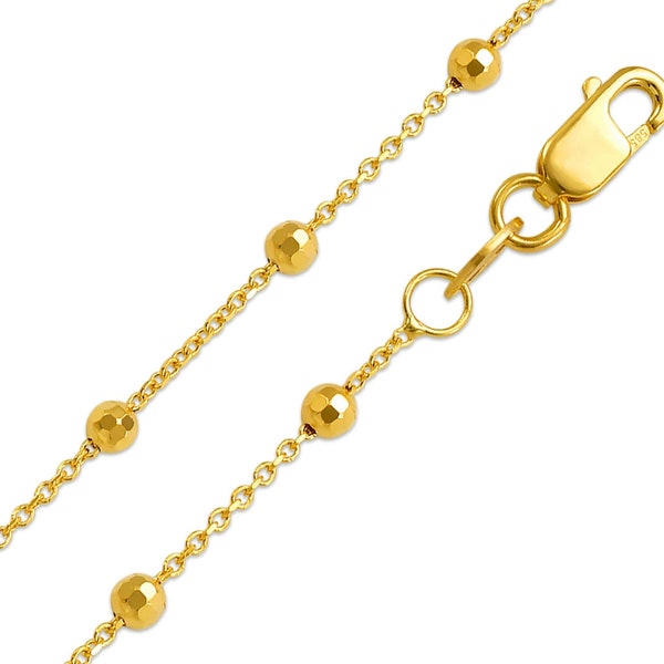 Ball Perlenkette 14K Gelbgold Frauen Bead Station Halskette, Minimalist Rolo Kettenhalskette, Geschenk für Sie