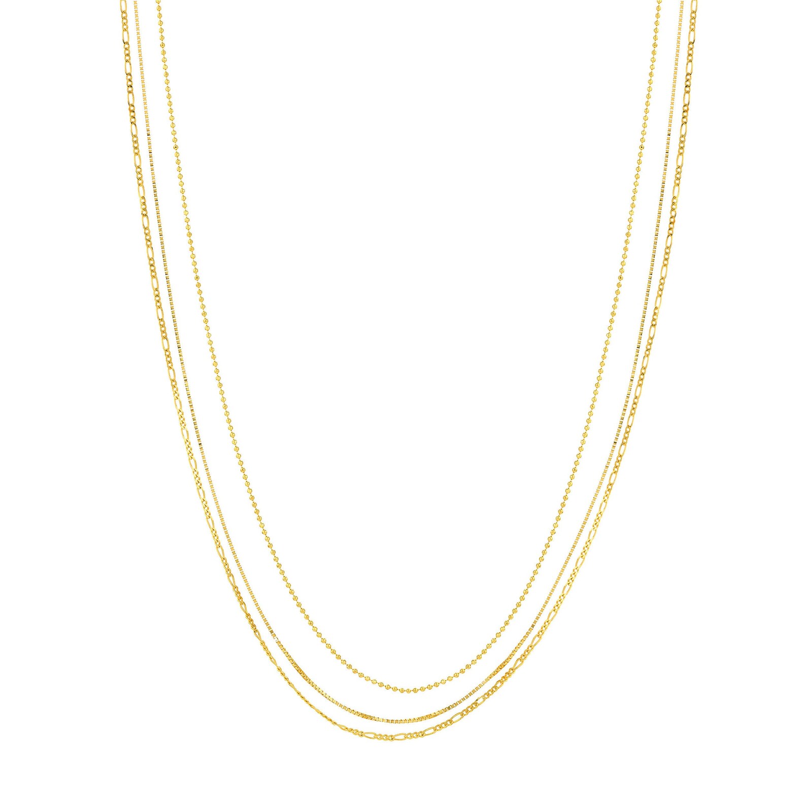 Triple Strand Necklace 14K Solid Gold Mixed Chain Necklace Etsy