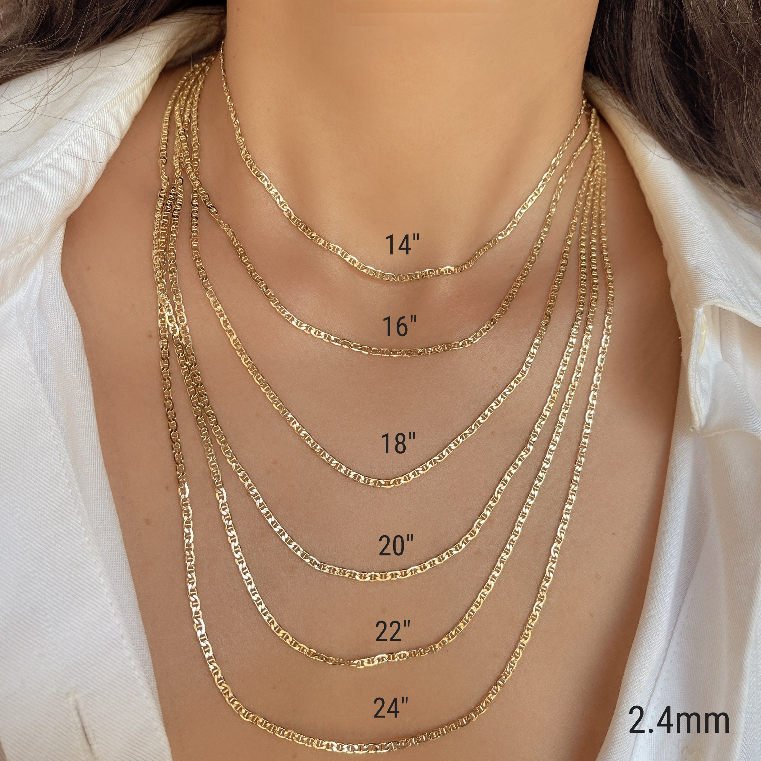 10K 14K Real Gold Mariner Chain Necklace for Men Women, 2.4mm 3.05