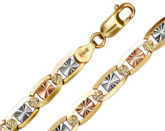 14K Solid TriColor Gold Italy Diamond Cut Star Link Chain Necklace 1.5 - 6mm Size 16"- 26"