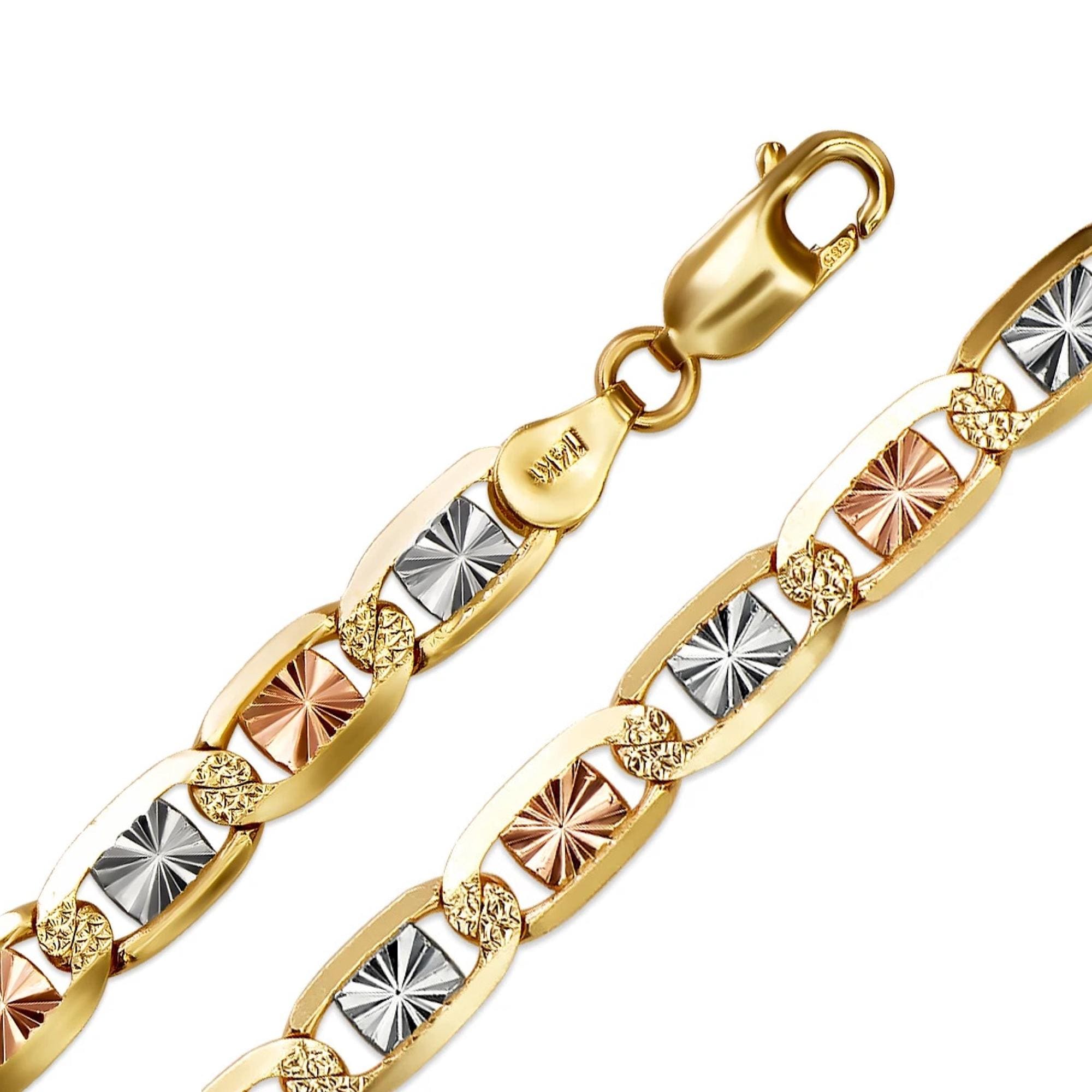 14K ITALY ネックレス 14K Solid Tricolor Gold Italy Diamond Cut Star Link Chain Necklace
