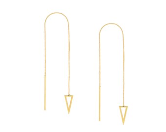 Orecchini Lunghi In Acciaio Inossidabile Con Triangolo E Barra Sospesa - Catena A Maglia Forzata 7,5 Cm - Finiture Oro, Oro Rosa O Argento - 3