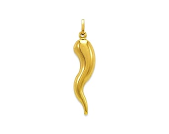 14K Gold Italian Horn, Gold Cornicello Pendant, Evil Eye Pendant, Amulet Necklace Charm, Superstition Good Luck Jewelry