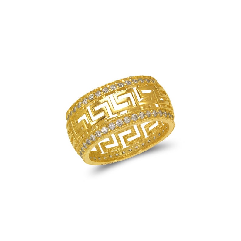 14K Solid Yellow Gold 10mm Ladies CZ Fancy Wide Band Fashion Ring
