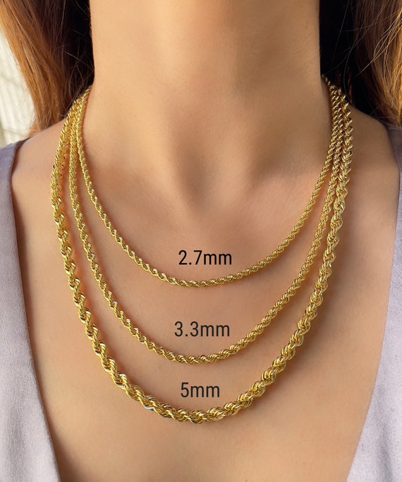 ロープチェーンネックレス 14K リアルゴールド ダイヤモンドカット