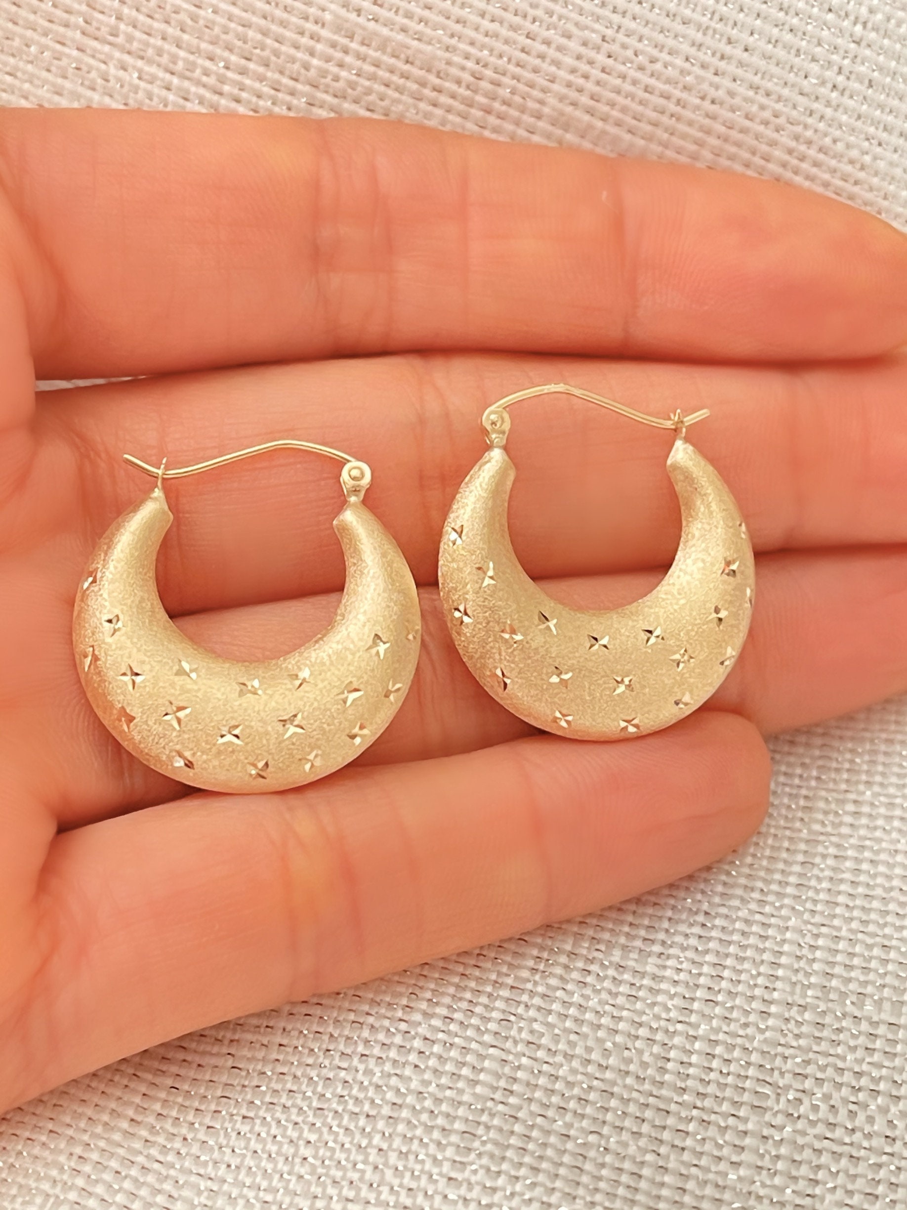 14K Solid Yellow Gold Chunky Hoop Earrings Designer Hoop Etsy
