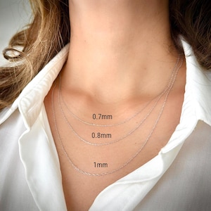 14k Solid Gold Rope Chain Necklace for Women, White Real Gold Thin Twisted Link Pendant Necklace 0.7mm 0.8mm 1mm, Everyday Minimalist 14K Solid Gold Jewelry, Birthday Gift, Anniversary Gift, Gift For Her.