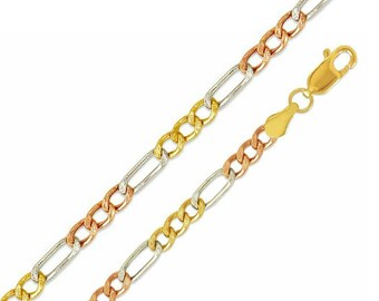 14K Tricolor Gold Hollow Figaro Chain 