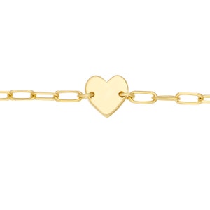 Heart Charm Bracelet Girls 14K Solid Yellow Gold Engraved Heart Tag Mommy loves you, Dainty 14K Real Gold Paperclip Chain Bracelet 6 image 4