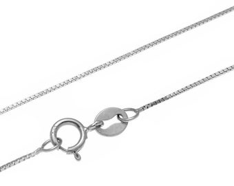 10K Solid White Gold Italy Box Chain Necklace, Thin Gold Chain 0.6 mm, Delicate Necklace, Pendant Chain, Gift For Her