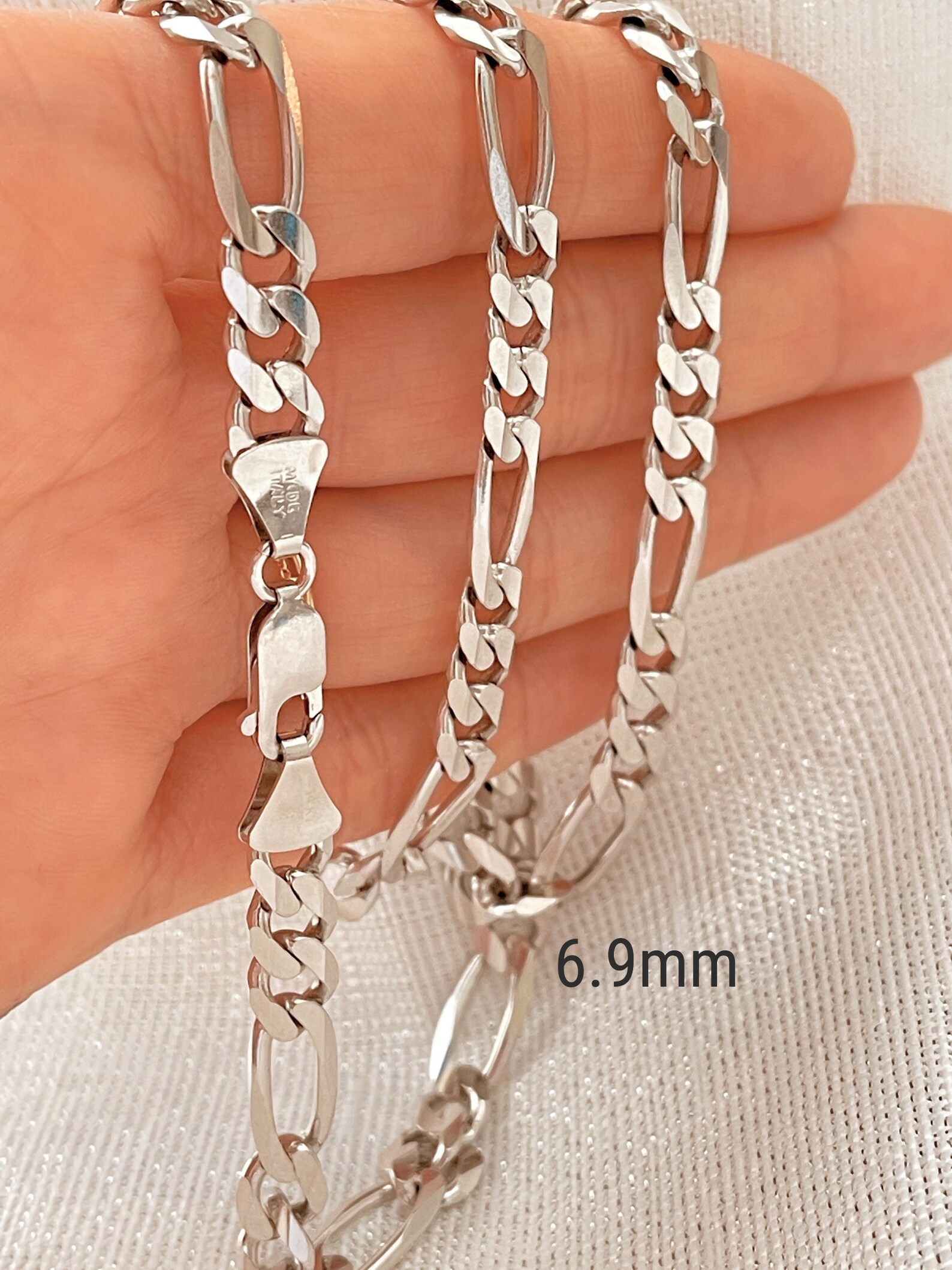 14K Solid White Gold Figaro Chain Thick Gold Chain 2.36.9mm Etsy