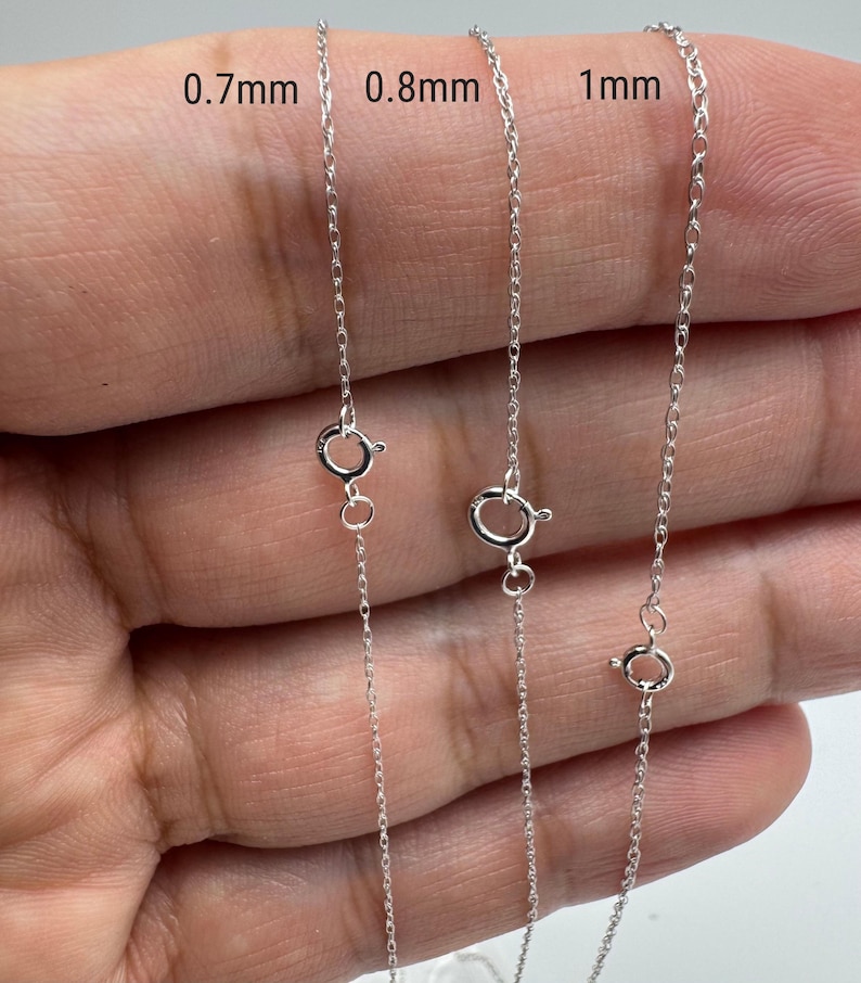 Real 14k White Solid Gold Rope Chain Necklace – Dainty Twisted Gold Chain for Women 0.7mm 0.8mm 1mm – Minimalist Necklace with spring ring clasp